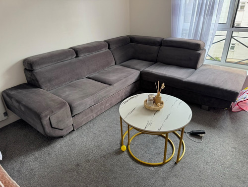 Grey velvet corner sofa with - corner,